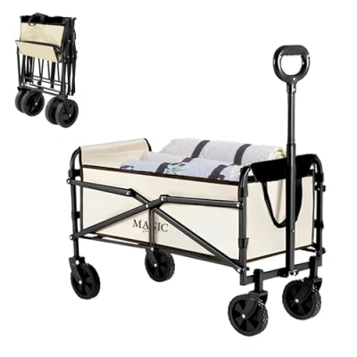 Afbeelding van Opvouwbare strandwagen voor kamperen, picknicks, festivals enz. Tuinwagen, transportwagen met tas en verstelbare handgreep. Handwagen wielen