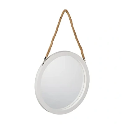 Afbeelding van Relaxdays wandspiegel met touw muurspiegel ronde hangspiegel wit frame Ø 35 cm