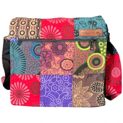 Afbeelding van Etnische tas, katoen, kleurrijk, bedrukt, katoenen en leer, voor dames, etnisch, Indiaas, (XL), Meerkleurig