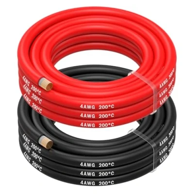 Afbeelding van MMOBIEL Elektrische kabel, 4 AWG, gauge (21,2 mm²), vertind koperen 2 afzonderlijke draden, rood en zwart, elk 2,5 m, voor koelkasten, airconditioners, autobatterijen, lasbatterijen