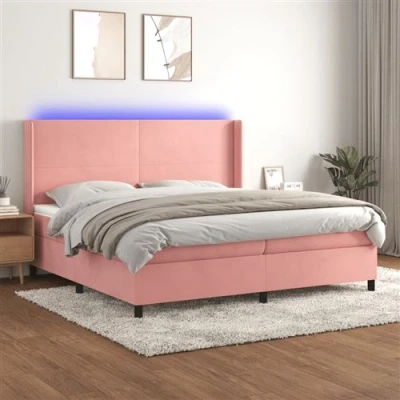 Afbeelding van vidaXL Boxspring met matras en LED fluweel roze 200x200 cm