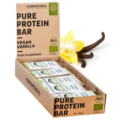 Afbeelding van Proteïnereep met veganistische/plantaardige vanille [uit Duitsland] zonder soja, toegevoegde suiker of wei gekiemde zaden hoogwaardige plantaardige eiwitrepen (10 x 45 g)