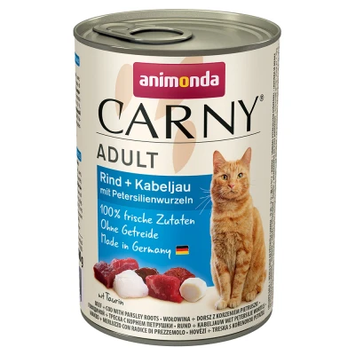 Afbeelding van Animonda Carny Adult Rund + kabeljauw met peterseliewortels 6 x 400 gram ( Katten natvoer )