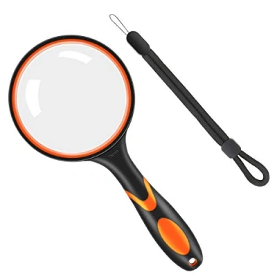 Afbeelding van Vicloon Vergrootglas, 10x handheld leesvergrootglas, 75 mm vergrootglas met hangend touw en rubberen handvat voor observatie leesboek foutvinden (oranje)