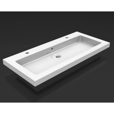 Afbeelding van Wiesbaden Kera wastafel enkel met 2 kraangaten 100x46x5 cm keramiek glans wit