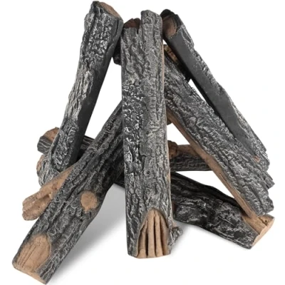 Image de VEVOR Bûches de Cheminée en Céramique 8PCS Bois Décoratif pour Cheminées à Gaz Résistantes la Chaleur Fausses Branches Chênes Empilables Brasero Intérieur ou Extérieur