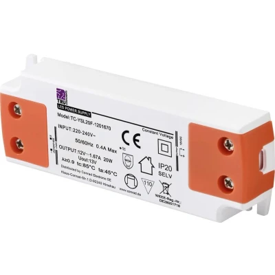 Afbeelding van TRU COMPONENTS TC YSL20F 1201670 LED transformator Constante spanning 20 W 1.67 A 12 V/DC Geschikt voor meubels, Overspanning, Montage op ontvlambare