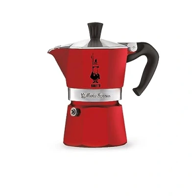 Image de Bialetti Moka Color : machine à expresso emblématique sur la cuisinière, fait du vrai café italien, pot 1 tasses (60 ml), aluminium, Rouge