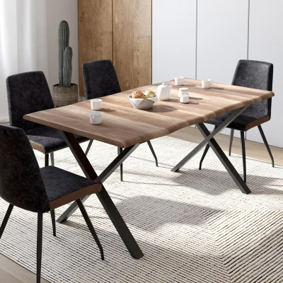 Afbeelding van Table à manger DAKOTA 6 personnes pieds forme en X design industriel 160 cm