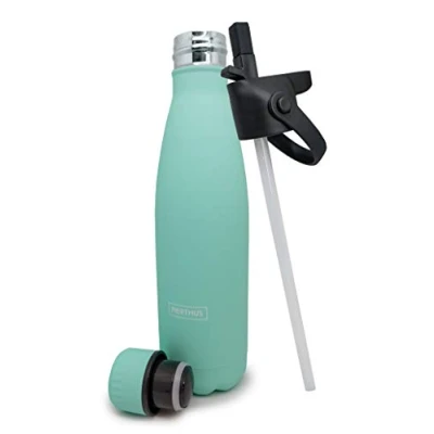 Afbeelding van NERTHUS 1 Turquoise fles inclusief dop met rietje + Schroefdop / 2 liter Roestvrij staal