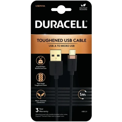 Afbeelding van Duracell USB A naar Micro Kabel Kevlar 1M Zwart