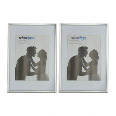 Afbeelding van Relaxdays fotolijst a4 2 stuks fotokader wissellijsten met passe partout voor muur zilver