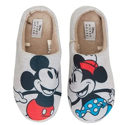 Afbeelding van Disney Minnie Mouse Slip on pantoffels voor dames met warme voering, grijs.