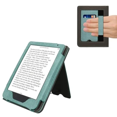 Afbeelding van kwmobile flip cover voor e reader geschikt Kobo Clara BW / Colour Van imitatieleer en suède In mintgroen donkergrijs