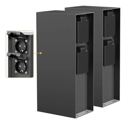 Afbeelding van ledscom.de POMI, outdoor stopcontactenzuil, IP44, 4 voudig, antraciet, vierkant, 23 cm, 2 stuks.