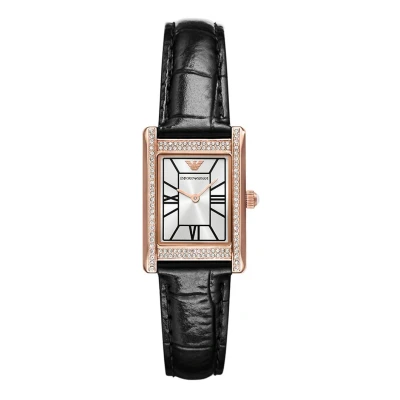 Afbeelding van Emporio Armani Dameshorloge kwarts analoog leren armband AR11624, zwart, zwart.