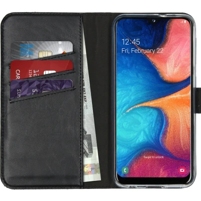 Afbeelding van Selencia Hoesje Geschikt voor Samsung Galaxy A20e Met Pasjeshouder Echt Lederen Bookcase Zwart