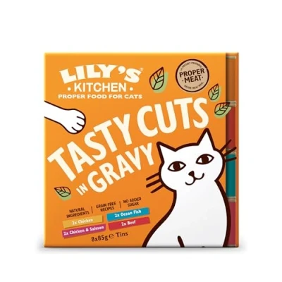 Afbeelding van Lily&#039;s Kitchen Heerlijke Stukjes in Saus Kattenvoer Natvoer Kip Rund Zeevis &amp; Zalm 48 x 85 g