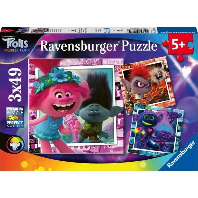 Afbeelding van Ravensburger puzzel Trolls 2 Word Tour Drie puzzels 49 stukjes kinderpuzzel