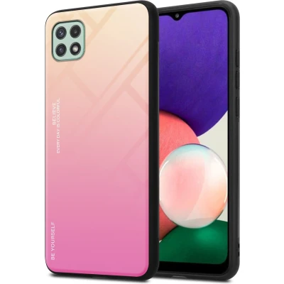 Afbeelding van Cadorabo Hoesje geschikt voor Samsung Galaxy A22 5G in GEEL ROZE Tweekleurige beschermhoes van TPU silicone Case Cover en achterzijde gehard glas