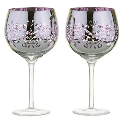 Afbeelding van ARTLAND Set van 2 filigraan gin glazen Lila gegalvaniseerde Spiegelzilveren afwerking Geschenkdoos