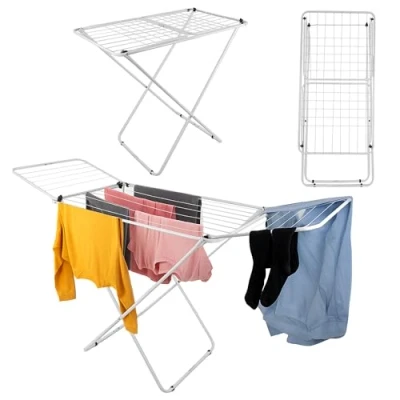 Afbeelding van KADAX droogrek met vleugels, drooglengte 18 m/23 m, luchtstroomdroger van gepoedercoat staal, opvouwbaar (wit/2 vleugels)
