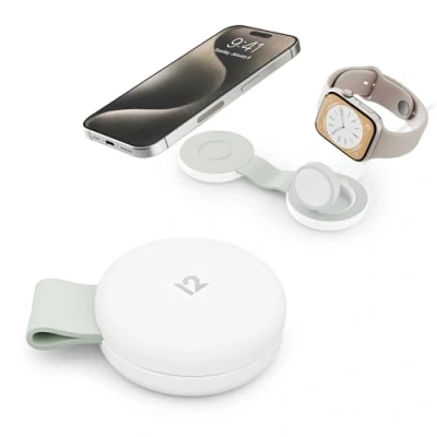 Afbeelding van Twelve South Butterfly SE 2 in 1 Qi2 reisoplader voor iPhone, Airpods en Apple Watch, wit
