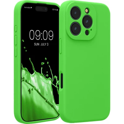 Afbeelding van kwmobile telefoonhoesje geschikt voor Apple iPhone 16 Pro TPU backcover met siliconen coating Smartphone case in limoengroen