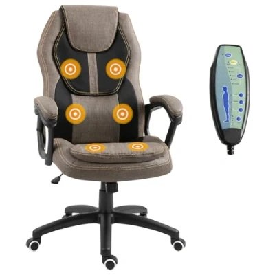 Afbeelding van Vinsetto Massagebureaustoel, bureaustoel, comfortabel, in hoogte verstelbaar, draaibaar, 360 polyester, PU, grijs/bruin