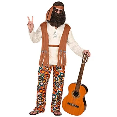 Afbeelding van Widmann Hippie Kostuum Imagine All The Hippies Lenny Man Blauw, Bruin, Wit / Beige XL Carnavalskleding Verkleedkleding
