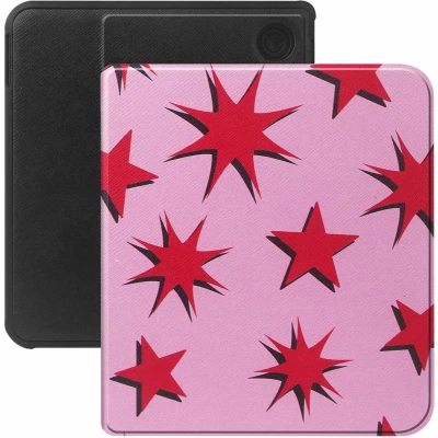 Afbeelding van Selencia Vivid Bookcase voor de Kobo Libra Colour Stars Rubine Red Light Pink