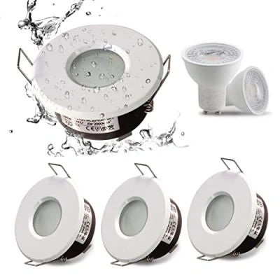 Afbeelding van 4XSweier Led plafondlamp, 5 W, IP65, waterdicht, warm wit, 3000 K, 430 lm, geschikt voor badkamer en keuken (inclusief GU10 lampen), downlight 68 mm