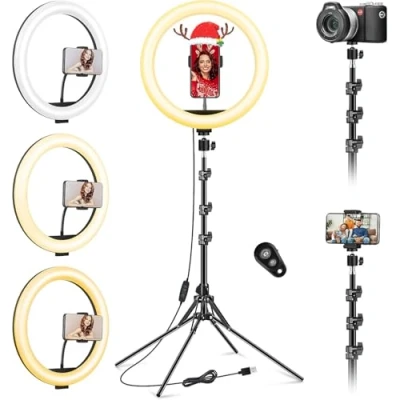 Image de 11.5&quot; Ring Light Professionnel avec Trépied Grand, [Mise à Niveau 2023, Très Stable] 1m77/69,5&quot; Trepied Smartphone Lumineux, Selfie LED Anneau Lumineux Lumière Réglable 2 Trépieds USB pour Tiktok
