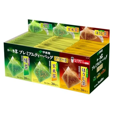 Afbeelding van Itoen Premium Tea Bag Set 60 verpakkingen: Ryokucha (Sencha Green Tea), Houjicha, Genmaicha per 20 zakken