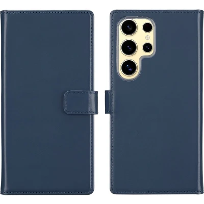 Afbeelding van Selencia Hoesje Geschikt voor Samsung Galaxy S25 Ultra Met Pasjeshouder Echt Lederen Bookcase Blauw