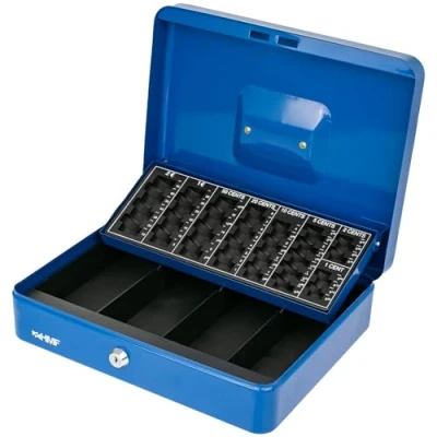Afbeelding van HMF 4215 05 afsluitbare geldcassette met muntenvak, 30,5 x 24 8,5 cm, blauw