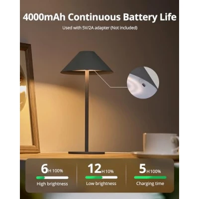 Afbeelding van Bojim Draadloze tafellamp, oplaadbaar, led bureaulamp, touch bediening, 4000 mAh, dimbaar, 3 W, 240 lm, 3000 K, warmwit, voor binnen en buiten