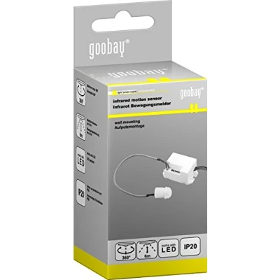 Afbeelding van Goobay 96006 Infrarood bewegingsmelder voor plafondmontage. 360 detectie, bereik 6 m, gebruik binnenshuis (IP20), geschikt leds