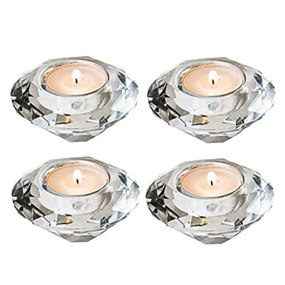 Afbeelding van Theelicht kandelaar 4 stuks theelichthouders glas votief kristal diamant bruiloft tafel tafelopzetstuk decoraties Kerstmis verjaardag party geschenken voor mama