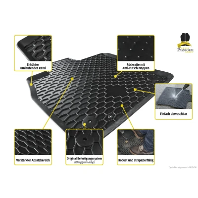 Afbeelding van WALSER 50308 Vloermatset Rubber voor en achter 4 Zwart Op maat gemaakt AUDI: A4 B6 Saloon, B7 Avant, Saloon