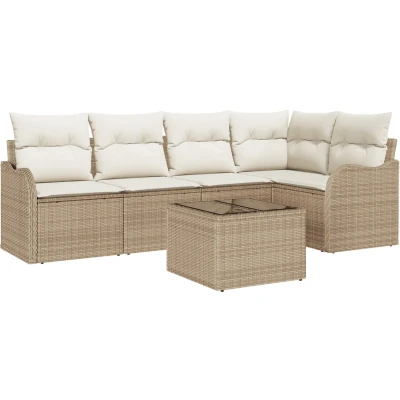 Afbeelding van vidaXL 6 delige Tuinsalon Set met Kussens Bruin Poly Rattan