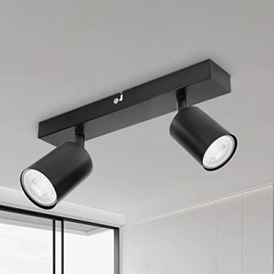 Image de Dehobo Rampe Spots et Rails de Spots, Plafond Double GU10 Orientable Moderne, Plafonnier Spot Noir Mat, sans Ampoules, 2 pour Cuisine Chambre Salon Couloir Salle à manger