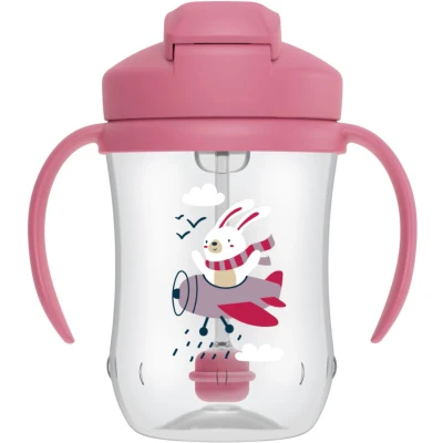 Afbeelding van Dr. Brown Dr Browns Overgangsbeker met Rietje en Handvaten Roze 270ml