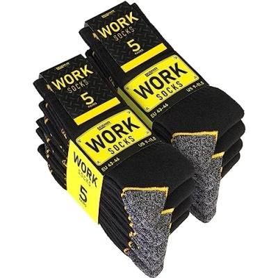 Afbeelding van BRUBAKER Werksokken 10 Paar WORK Sokken voor optimale grip op het werk Robuuste Functionele Katoen Versterkte hiel en teen Zwart Geel Grijs Maat 39 42