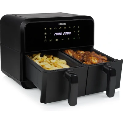 Afbeelding van Princess Double Basket Airfryer 182068 Dubbele heteluchtfriteuse 2 manden x 4 liter 8 voorgeprogrammeerde programma’s Touchscreen Zwart