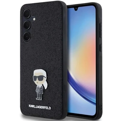 Afbeelding van Karl Lagerfeld Fixed Glitter Ikonik Logo Metalen Pin hoesje voor Samsung Galaxy A35 zwart
