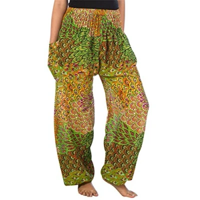 Image de Lofbaz Pantalon sarouel pour femme, de yoga, bouffant, Style hippie, bohème, Tenue d&#039;été légère, L