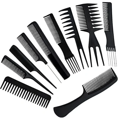 Afbeelding van PARENCE Lot de 10 Peignes à Cheveux antistatique, Peigne Coiffure professionnel Anti Statique Résistant la Chaleur, Coiffeur Dents Fines et Larges (Lot peignes)