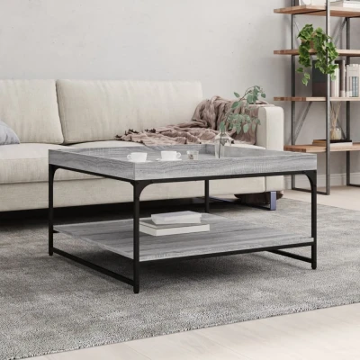 Afbeelding van Salontafel 80x80x45 cm bewerkt hout en ijzer grijs sonoma eiken