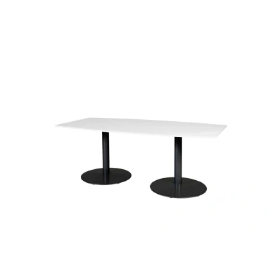 Afbeelding van Linesto 200x100cm tonvormige vergadertafel op vaste hoogte (74cm) met licht grijs 25mm blad en zwarte (RAL9005) trompetvoeten
